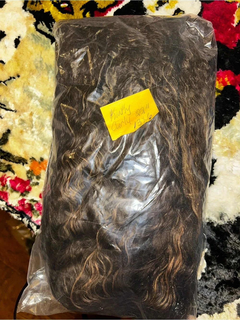 Natural Curly Brown Wig with Honey Blonde Highlights - Unbranded